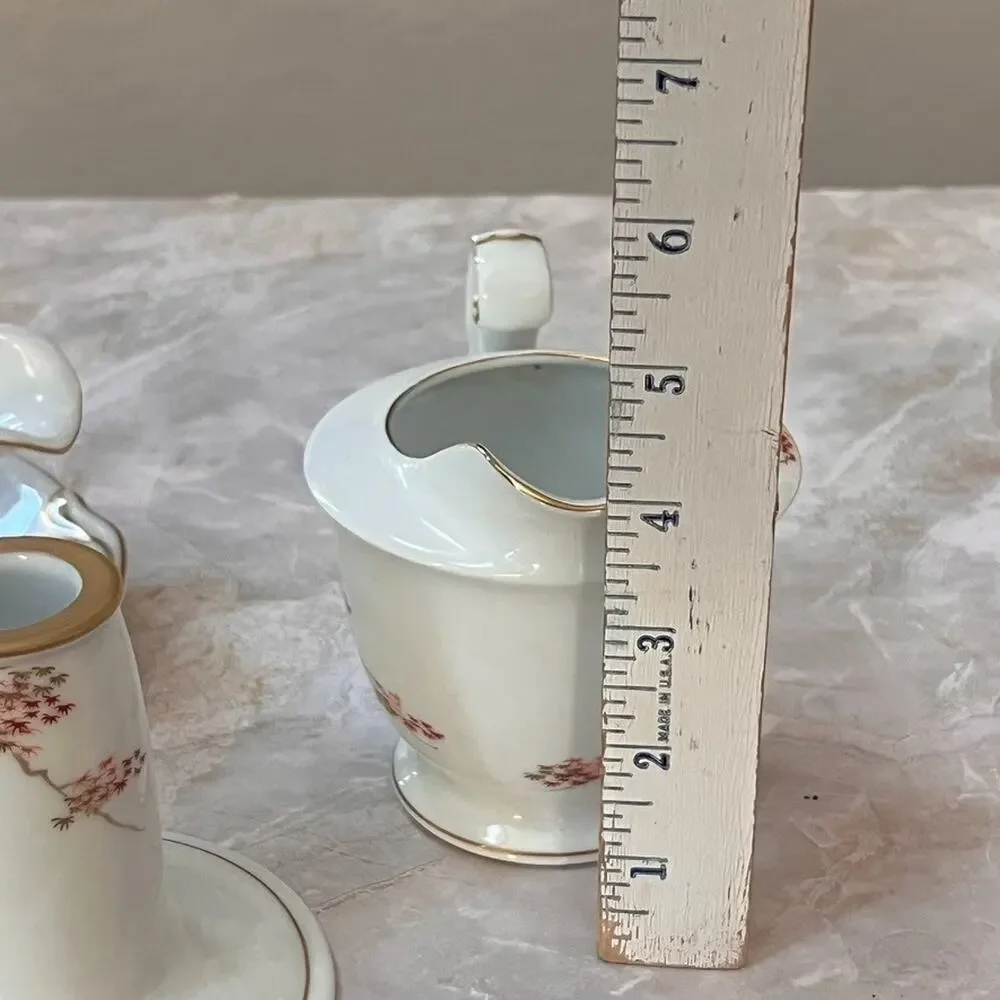 Fukagawa Arita Porcelain Gravy Boat Cream & Candle Holder Maple Leaves Handpaint
